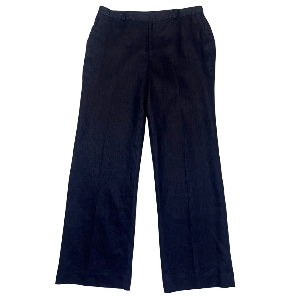 Chaps Navy Blue 100% Linen Wide Leg Quiet Luxury Minimalist Dress Pants NWT 16